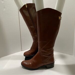 Merona Brown Knee High Riding Boots Side Zip Low Heel Size 8